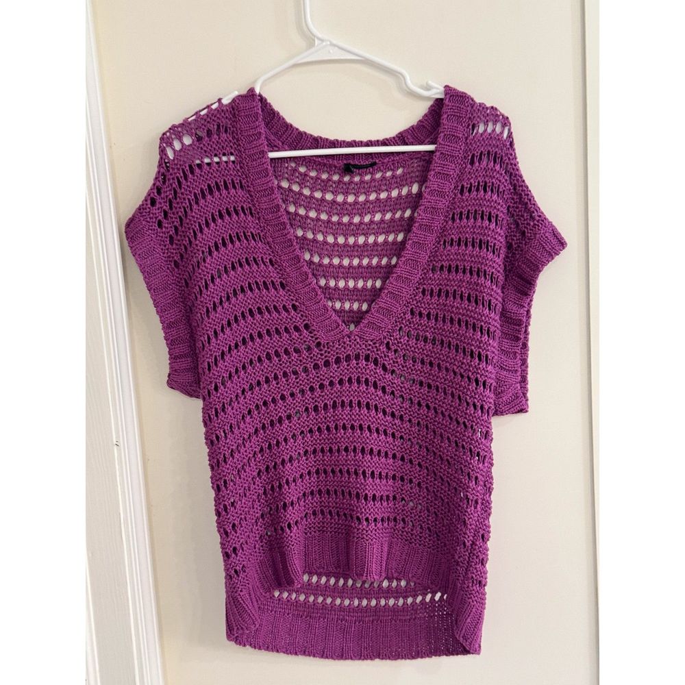 United Colors Of Benetton Purple Crochet V-Neck Sweater Top